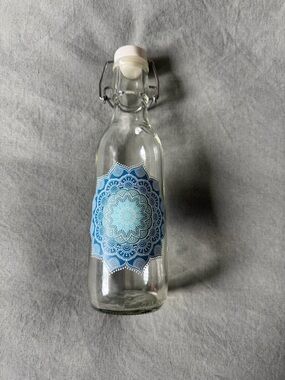 Love Bottle Glass Flip-Top Bottle with Blue Mandala Design - Home Dining